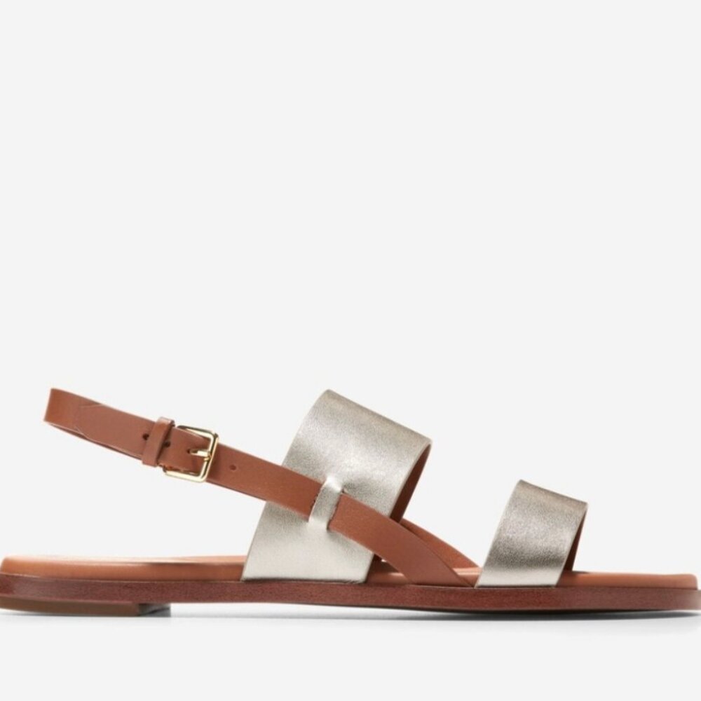 Cole Haan Flynn Flat Sandals w/Silver Metallic Straps